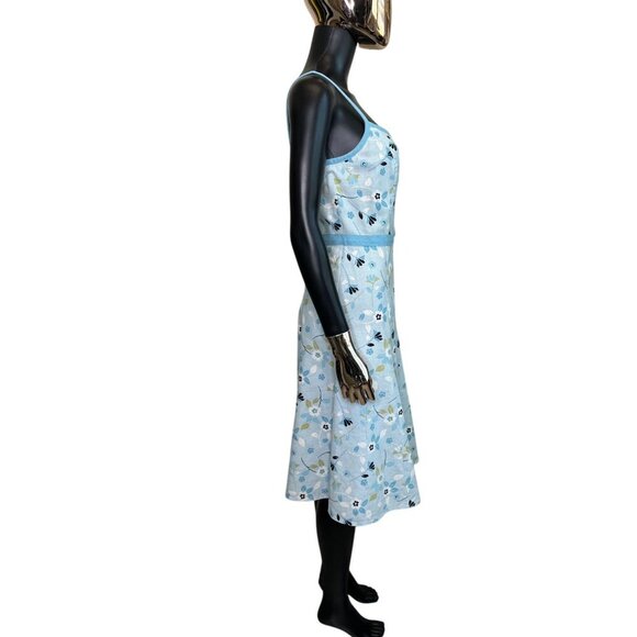 Ann Taylor Loft Floral-Print Spaghetti Strap Dress Size 8 Blue & White Linen Mix - Picture 5 of 11
